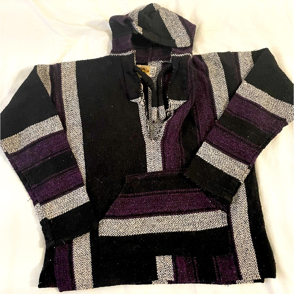 Earth ragz heavy knitted purple black and grey heavy hooded sweater